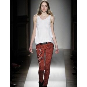 2008 Decarnin Balmain Python Snake Jeans Red Skinny Jeans Pants FR34 30in